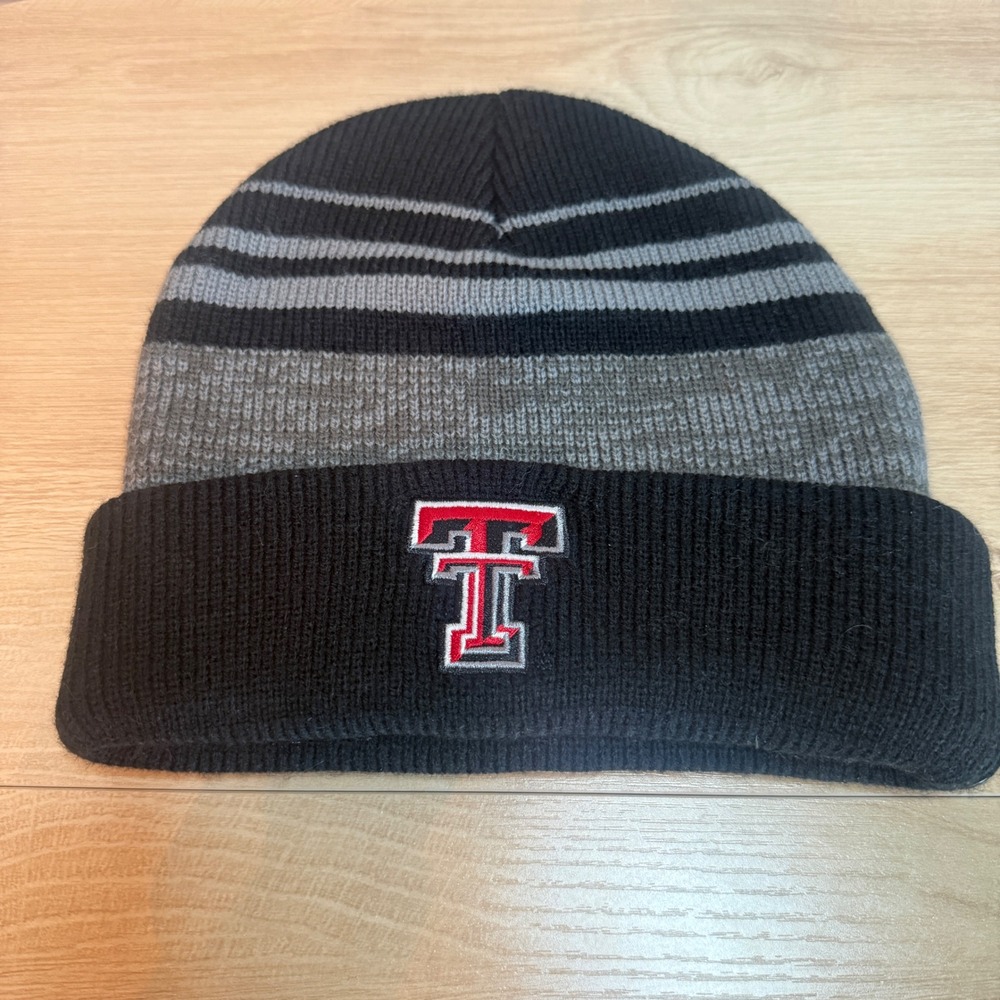 Texas Tech Red Raiders Beanie Hat Captivating Headwear Black Grey Striped Knit